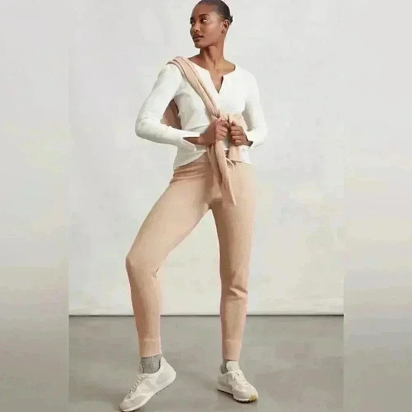 Varley Pants - Anthropologie Varley Alice Cotton Knit Sweatpants in Praline Ivory